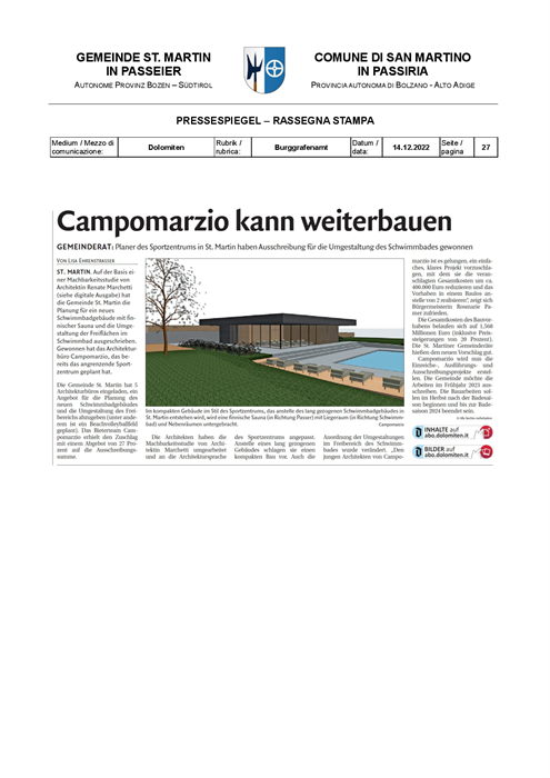 Dolomiten - Campomarzio kann weiterbauen