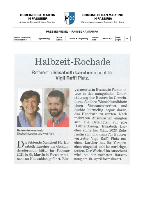 Tageszeitung - "Halbzeit-Rochade"