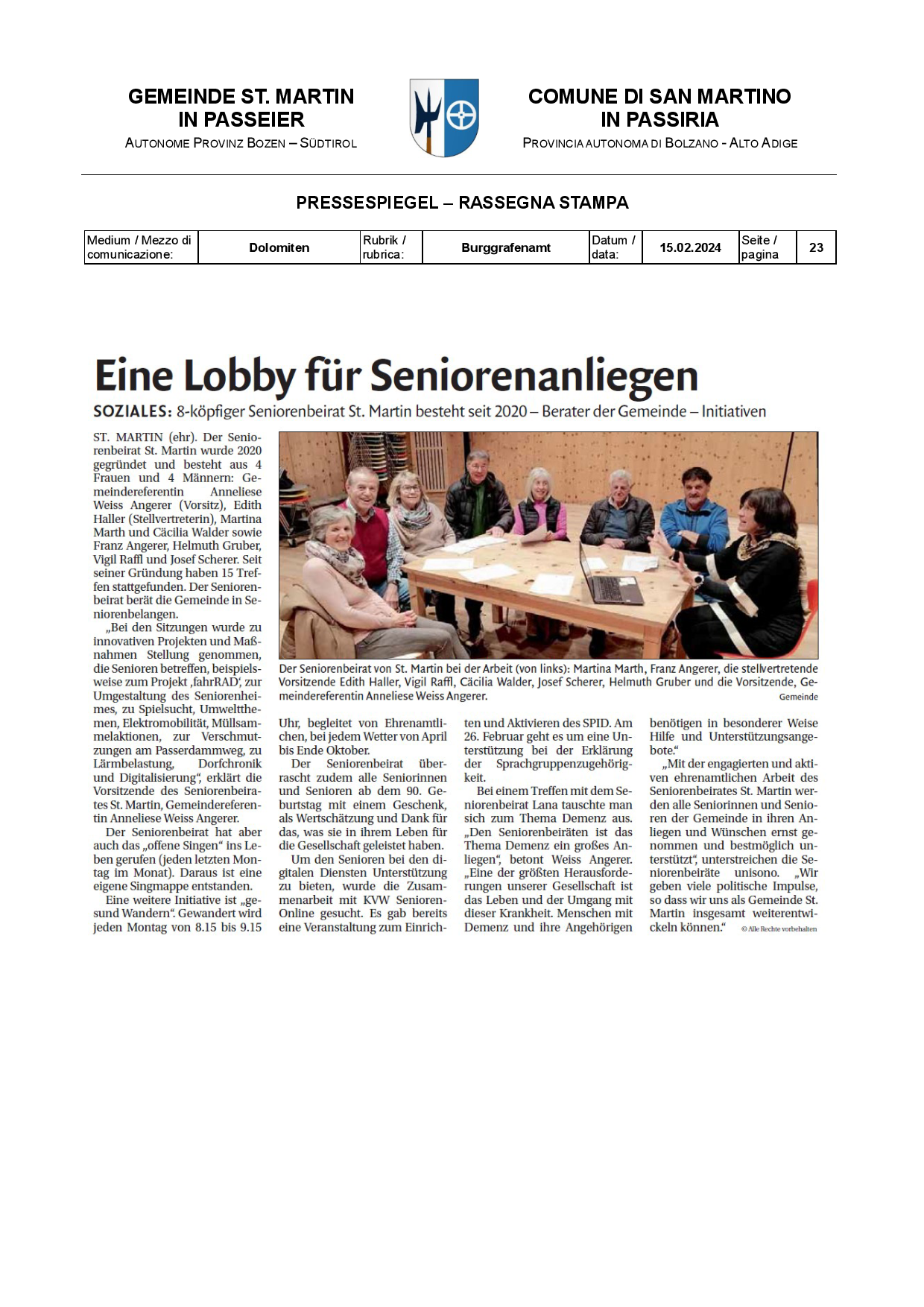 Dolomiten - Eine Lobby für Seniorenanliegen